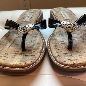 Brighton - Size 7.5 Black Heart-Embellished Black Patent Leather Women's Sandals